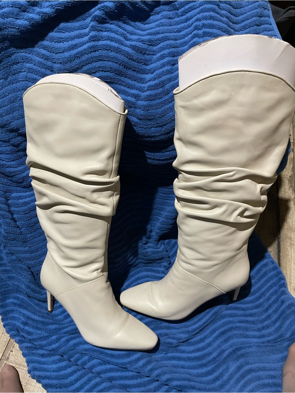 Slouchy Knee-High Heeled Boots in Ivory - Picture 1 of 7